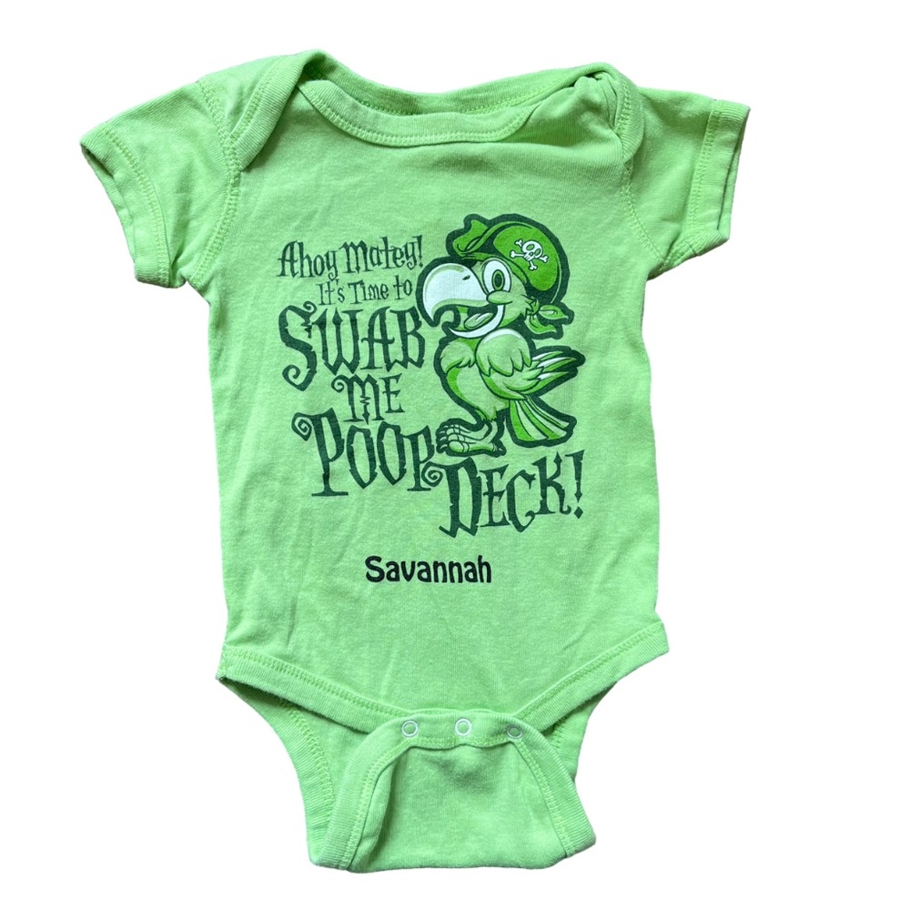 Rabbit Skins Savannah, Georgia Pirate Parrot Green Onesie Bodysuit, Sz 6 months